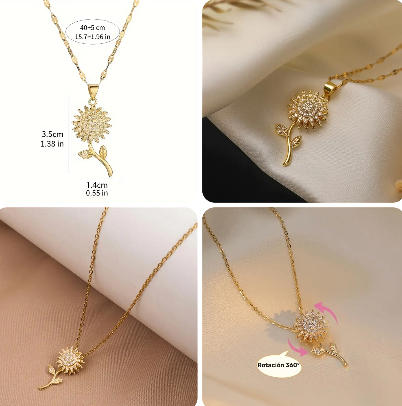 🌻 COLLAR GIRATORIO DE GIRASOL - TU MEJOR ALIADO PARA EL ÉSTRES 😱 50% DE DESCUENTO -Bañado en oro