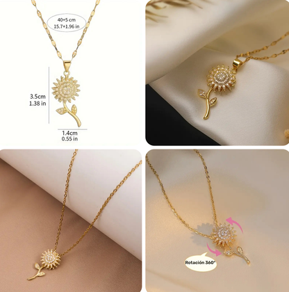 🌻 COLLAR GIRATORIO DE GIRASOL - TU MEJOR ALIADO PARA EL ÉSTRES 😱 50% DE DESCUENTO -Bañado en oro